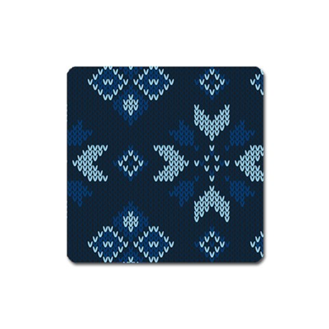 Blue Knitted Texture, Blue Christmas Background, Art Square Magnet from ArtsNow.com Front