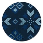 Blue Knitted Texture, Blue Christmas Background, Art Magnet 5  (Round)