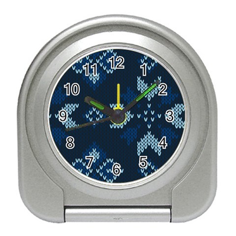 Blue Knitted Texture, Blue Christmas Background, Art Travel Alarm Clock from ArtsNow.com Front