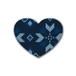 Blue Knitted Texture, Blue Christmas Background, Art Rubber Coaster (Heart)