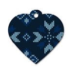 Blue Knitted Texture, Blue Christmas Background, Art Dog Tag Heart (One Side)