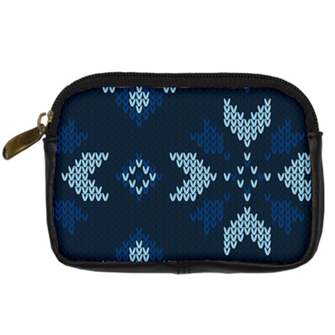 Blue Knitted Texture, Blue Christmas Background, Art Digital Camera Leather Case from ArtsNow.com Front