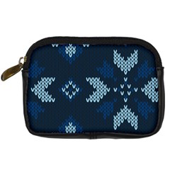 Blue Knitted Texture, Blue Christmas Background, Art Digital Camera Leather Case from ArtsNow.com Front