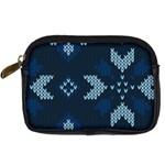 Blue Knitted Texture, Blue Christmas Background, Art Digital Camera Leather Case