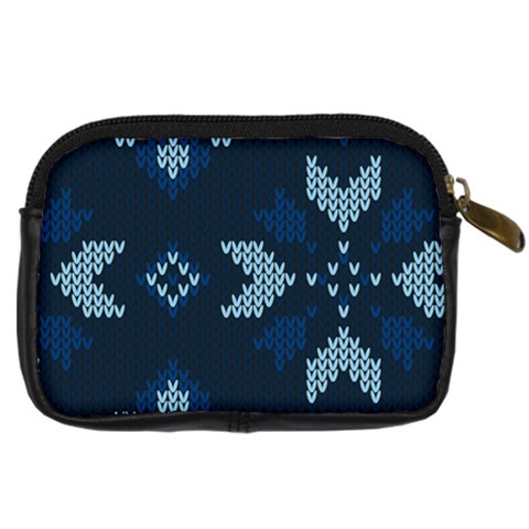 Blue Knitted Texture, Blue Christmas Background, Art Digital Camera Leather Case from ArtsNow.com Back