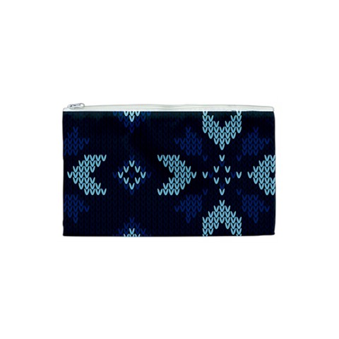 Blue Knitted Texture, Blue Christmas Background, Art Cosmetic Bag (Small) from ArtsNow.com Front