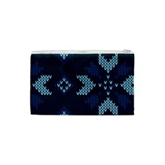 Blue Knitted Texture, Blue Christmas Background, Art Cosmetic Bag (Small) from ArtsNow.com Back