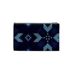 Blue Knitted Texture, Blue Christmas Background, Art Cosmetic Bag (Small) from ArtsNow.com Back