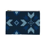 Blue Knitted Texture, Blue Christmas Background, Art Cosmetic Bag (Large)