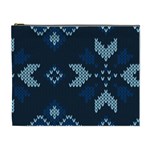 Blue Knitted Texture, Blue Christmas Background, Art Cosmetic Bag (XL)