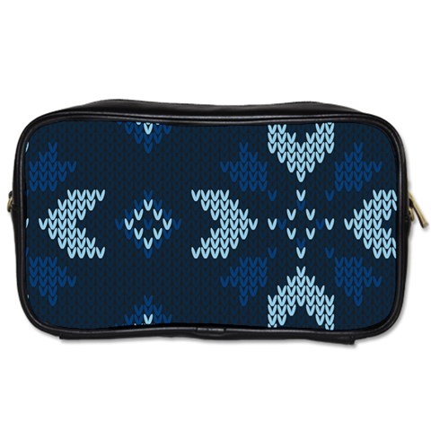 Blue Knitted Texture, Blue Christmas Background, Art Toiletries Bag (One Side) from ArtsNow.com Front