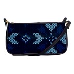 Blue Knitted Texture, Blue Christmas Background, Art Shoulder Clutch Bag