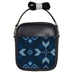 Blue Knitted Texture, Blue Christmas Background, Art Girls Sling Bag