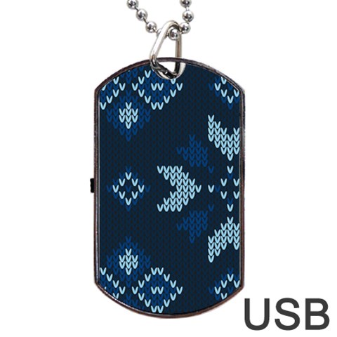 Blue Knitted Texture, Blue Christmas Background, Art Dog Tag USB Flash (One Side) from ArtsNow.com Front