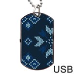 Blue Knitted Texture, Blue Christmas Background, Art Dog Tag USB Flash (One Side)