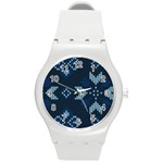 Blue Knitted Texture, Blue Christmas Background, Art Round Plastic Sport Watch (M)