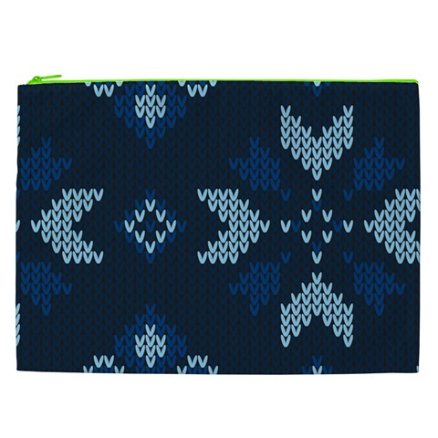 Blue Knitted Texture, Blue Christmas Background, Art Cosmetic Bag (XXL) from ArtsNow.com Front