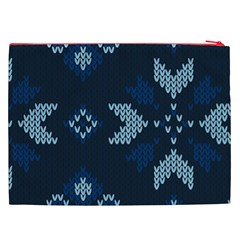 Blue Knitted Texture, Blue Christmas Background, Art Cosmetic Bag (XXL) from ArtsNow.com Back