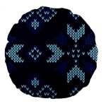 Blue Knitted Texture, Blue Christmas Background, Art Large 18  Premium Round Cushions