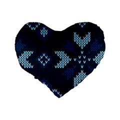 Blue Knitted Texture, Blue Christmas Background, Art Standard 16  Premium Heart Shape Cushions from ArtsNow.com Back