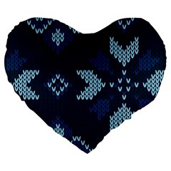 Blue Knitted Texture, Blue Christmas Background, Art Large 19  Premium Heart Shape Cushions from ArtsNow.com Front