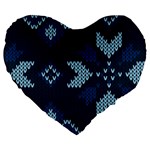 Blue Knitted Texture, Blue Christmas Background, Art Large 19  Premium Heart Shape Cushions