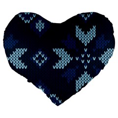 Blue Knitted Texture, Blue Christmas Background, Art Large 19  Premium Heart Shape Cushions from ArtsNow.com Back