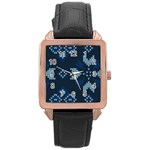 Blue Knitted Texture, Blue Christmas Background, Art Rose Gold Leather Watch 