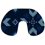 Blue Knitted Texture, Blue Christmas Background, Art Travel Neck Pillow