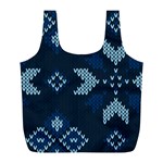 Blue Knitted Texture, Blue Christmas Background, Art Full Print Recycle Bag (L)