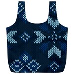 Blue Knitted Texture, Blue Christmas Background, Art Full Print Recycle Bag (XL)