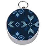 Blue Knitted Texture, Blue Christmas Background, Art Silver Compasses