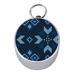 Blue Knitted Texture, Blue Christmas Background, Art Mini Silver Compasses