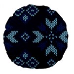 Blue Knitted Texture, Blue Christmas Background, Art Large 18  Premium Flano Round Cushions