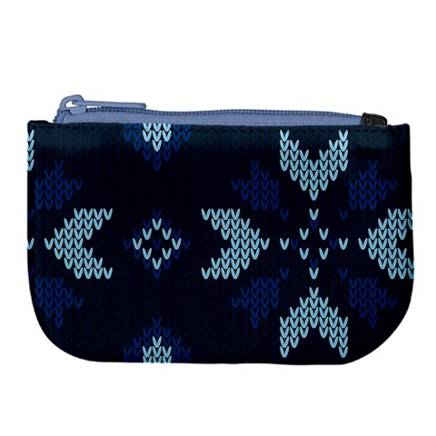 Blue Knitted Texture, Blue Christmas Background, Art Large Coin Purse from ArtsNow.com Front