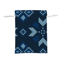 Blue Knitted Texture, Blue Christmas Background, Art Lightweight Drawstring Pouch (S) from ArtsNow.com Back