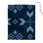 Blue Knitted Texture, Blue Christmas Background, Art Drawstring Pouch (5XL)