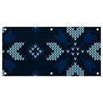 Blue Knitted Texture, Blue Christmas Background, Art Banner and Sign 4  x 2 