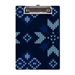 Blue Knitted Texture, Blue Christmas Background, Art A5 Acrylic Clipboard