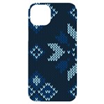 Blue Knitted Texture, Blue Christmas Background, Art iPhone 14 Plus Black UV Print Case