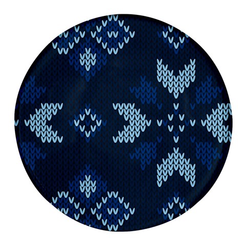 Blue Knitted Texture, Blue Christmas Background, Art Round Glass Fridge Magnet (4 pack) from ArtsNow.com Front