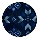 Blue Knitted Texture, Blue Christmas Background, Art Round Glass Fridge Magnet (4 pack)