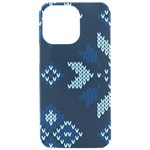 Blue Knitted Texture, Blue Christmas Background, Art iPhone 15 Pro Max Black UV Print PC Hardshell Case