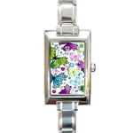 Butterflies, Abstract, Background, Colorful Rectangle Italian Charm Watch