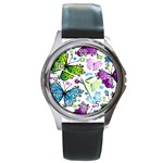 Butterflies, Abstract, Background, Colorful Round Metal Watch