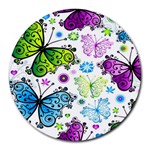 Butterflies, Abstract, Background, Colorful Round Mousepad