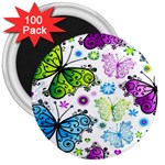 Butterflies, Abstract, Background, Colorful 3  Magnets (100 pack)