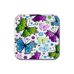 Butterflies, Abstract, Background, Colorful Rubber Coaster (Square)