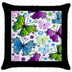 Butterflies, Abstract, Background, Colorful Throw Pillow Case (Black)