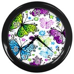 Butterflies, Abstract, Background, Colorful Wall Clock (Black)